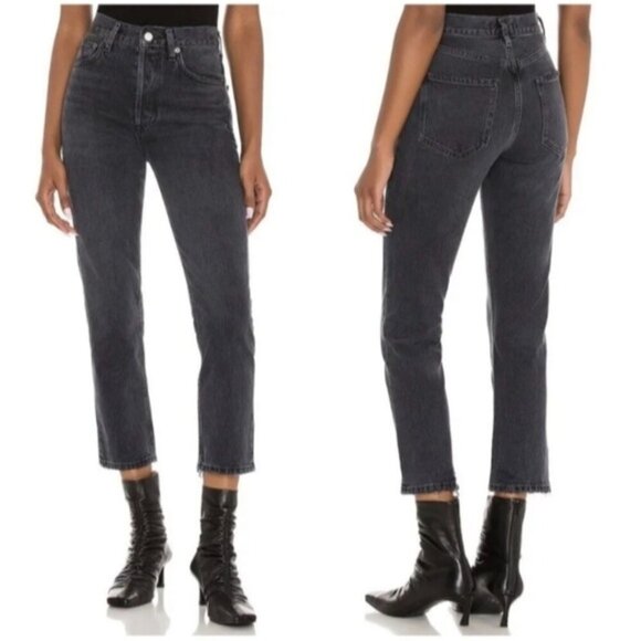 NWT AGOLDE Riley Straight Crop Jeans Edit Black Wash 24 - Picture 1 of 11